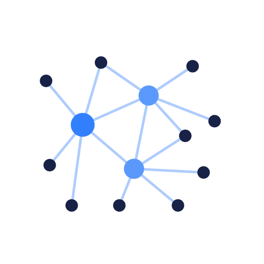 A context graph — hub nodes linked across many source nodes